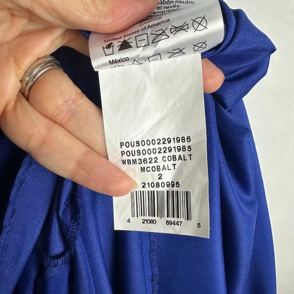 DB Studio David's Bridal Dress Size 2 Straight Neck Clip Dot A-Line Cobalt Blue - Picture 8 of 15